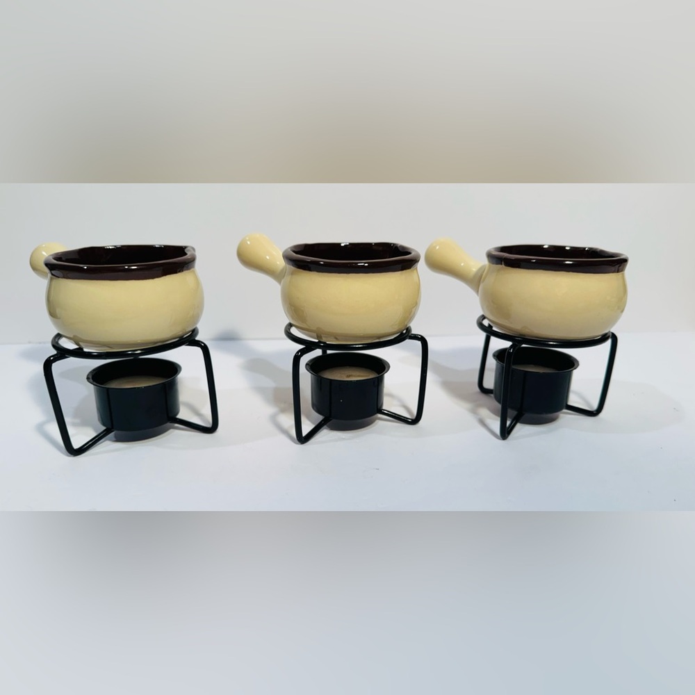 Vintage Stoneware Mini Butter Warmer Fondue Crock Pots Set of 3
